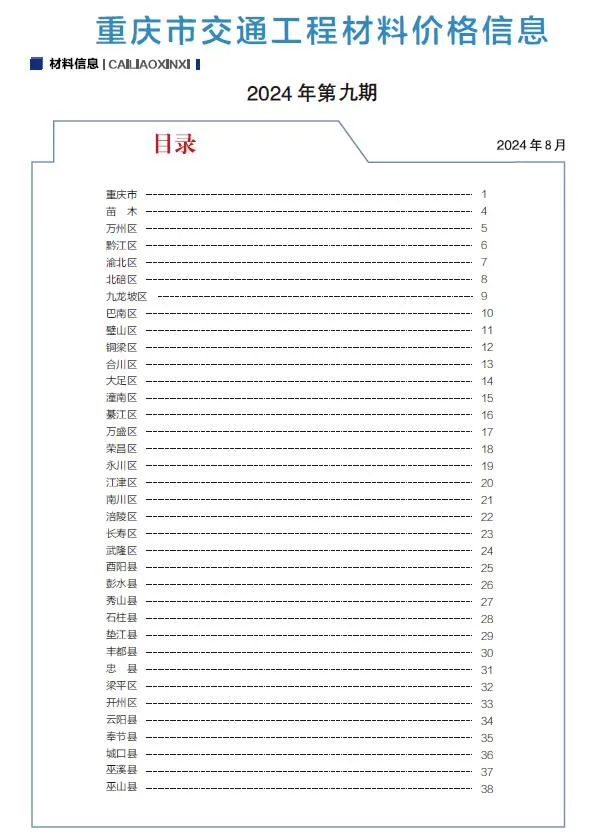 2024年8月(第9期)重庆信息价