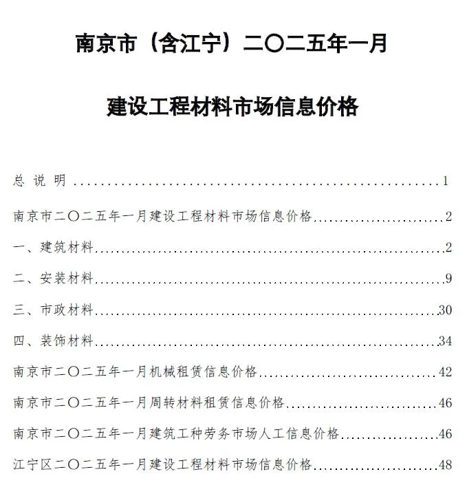 2025年1月南京信息价