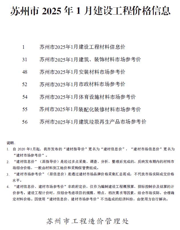 苏州市2025年1月信息价封面