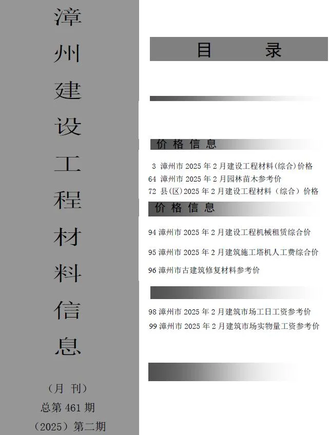 2025年2月漳州信息价电子版
