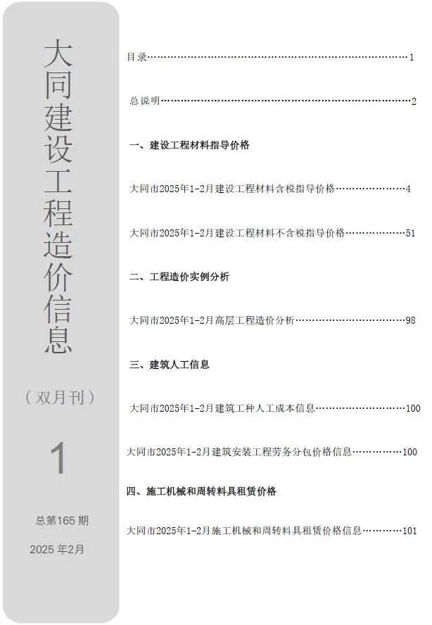 2025年1、2月(第1期)大同信息价