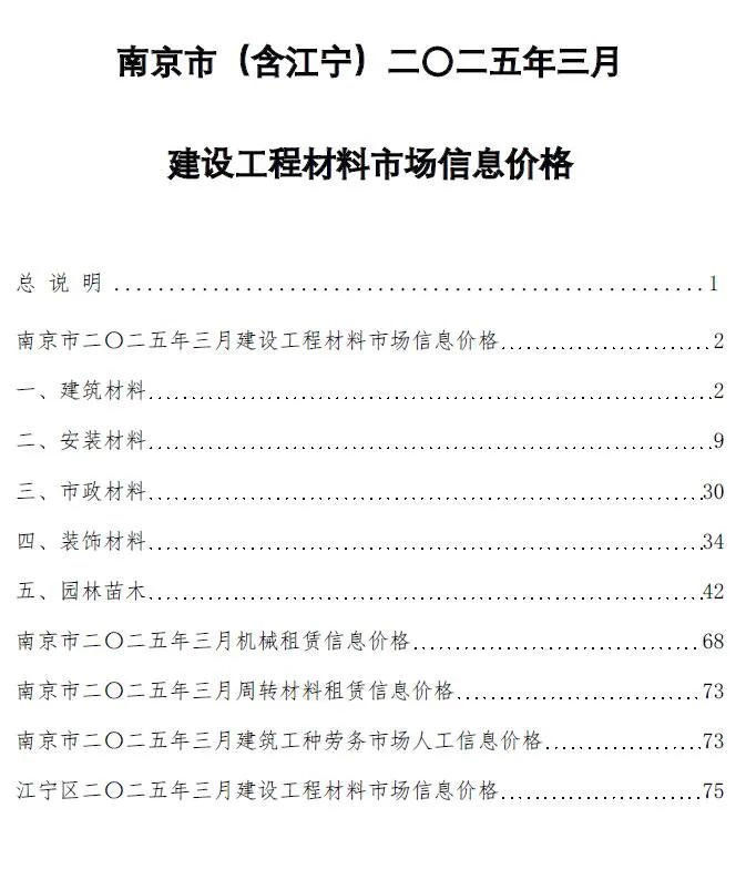 2025年3月南京信息价电子版