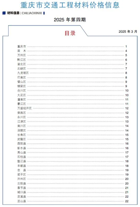 2025年重庆信息价