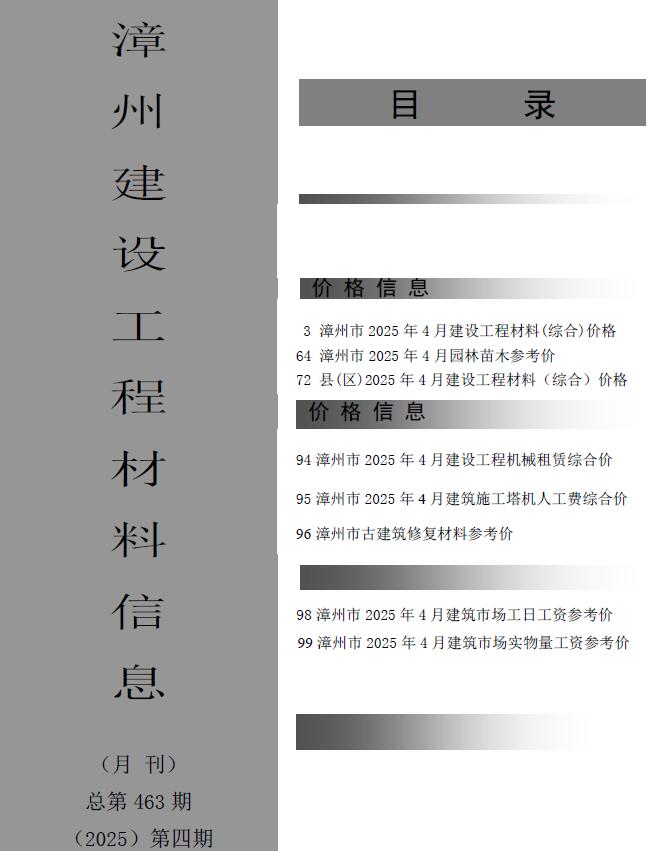 漳州2025年4月工程造价信息资料