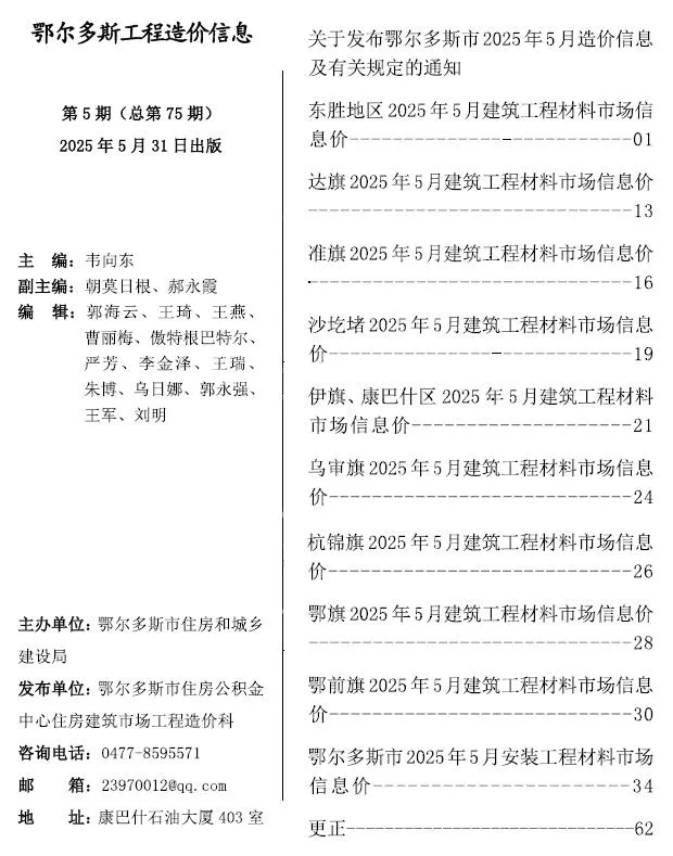 2025年5月鄂尔多斯信息价