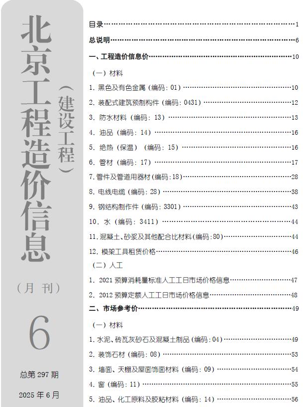 北京市2025年6月工程结算价PDF数据