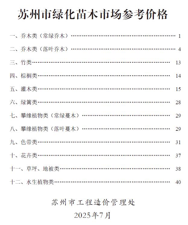 苏州2025年7月园林信息价封面