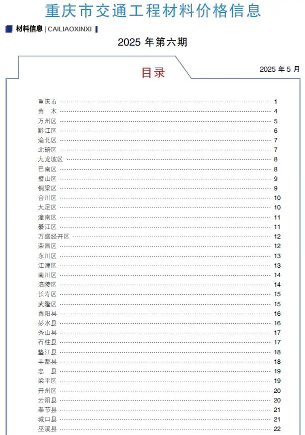 2025年重庆信息价