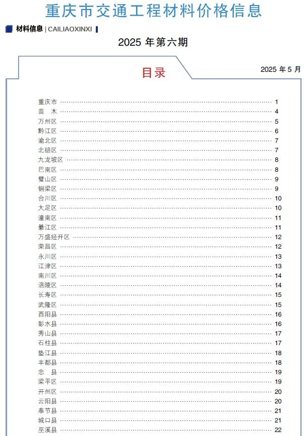 2025年重庆信息价