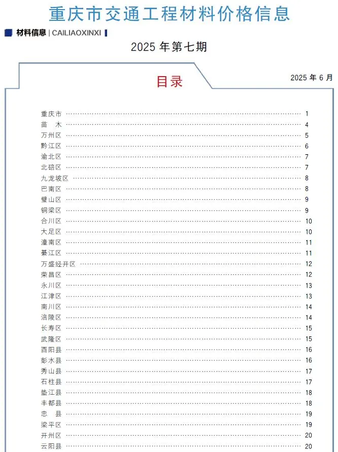重庆2025年7月信息价