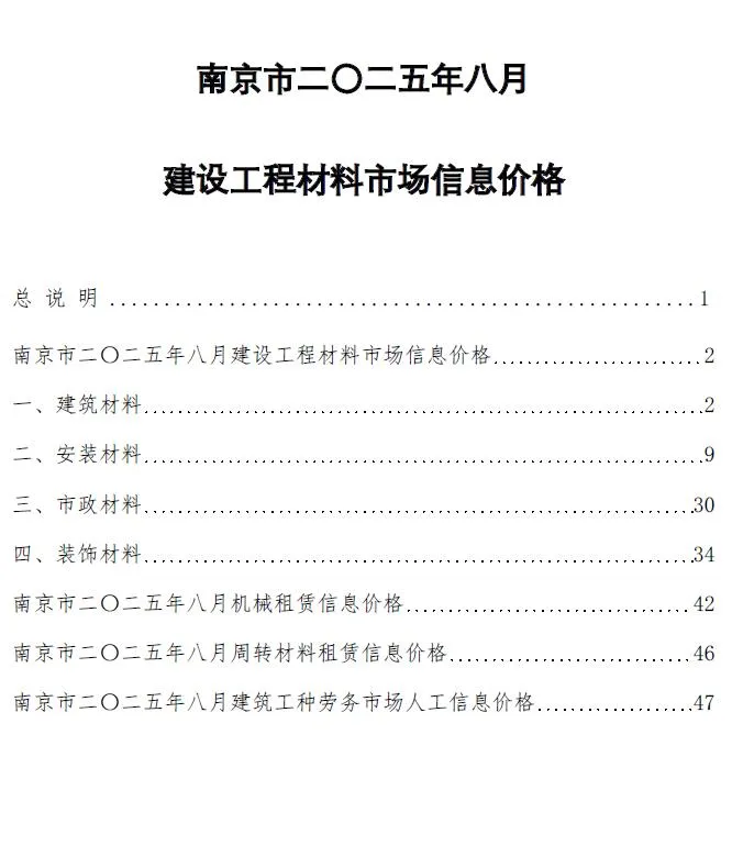 2025年南京信息价