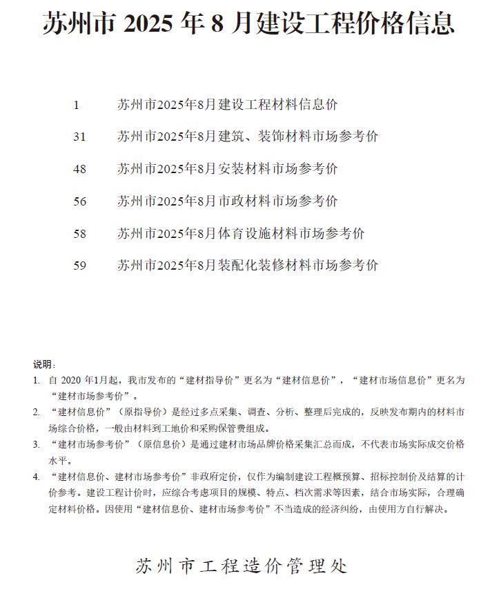 苏州市2025年8月信息价封面