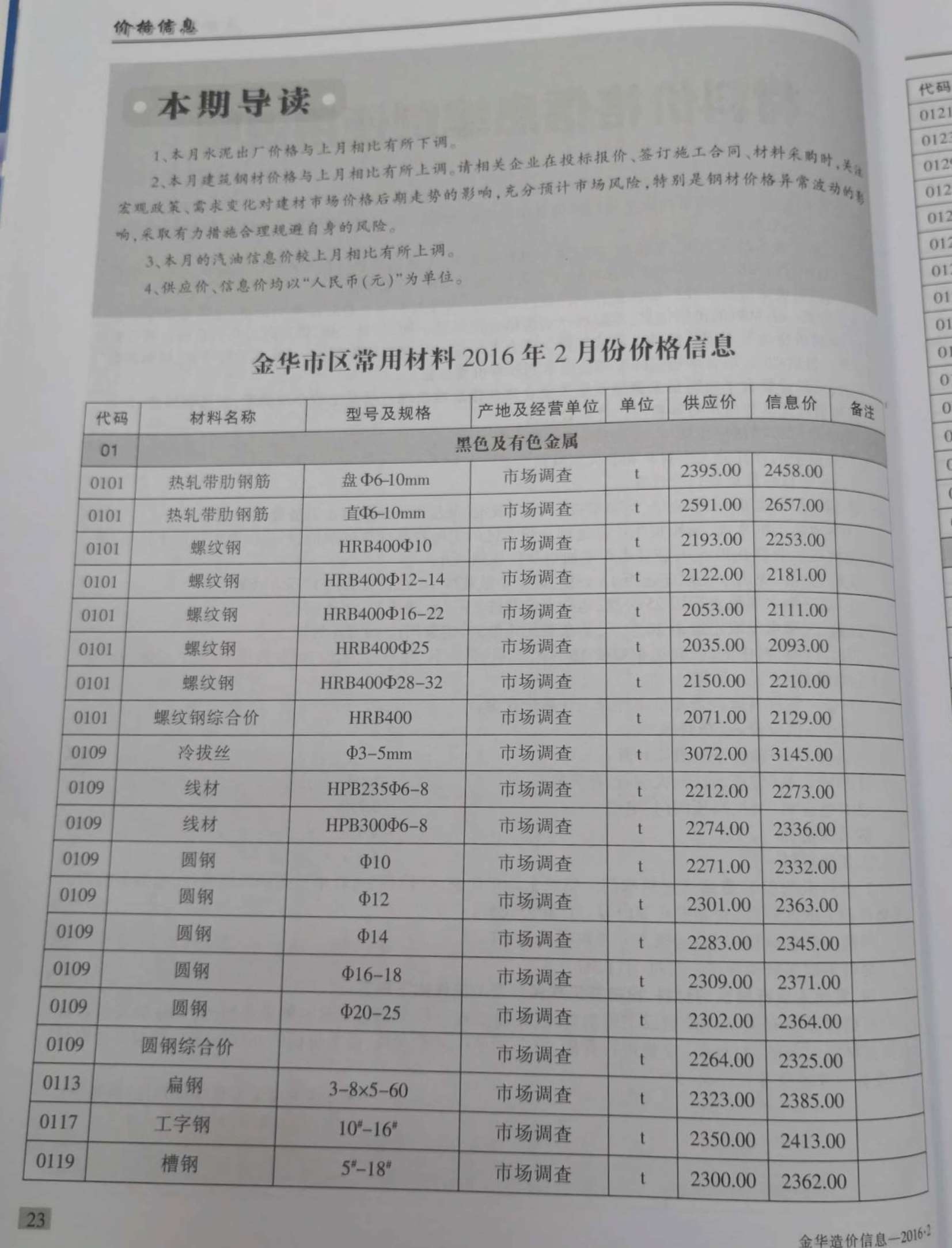 金华市2016年第2期信息价封面
