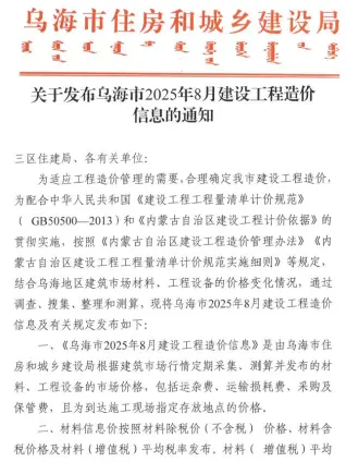 2025年8月乌海信息价
