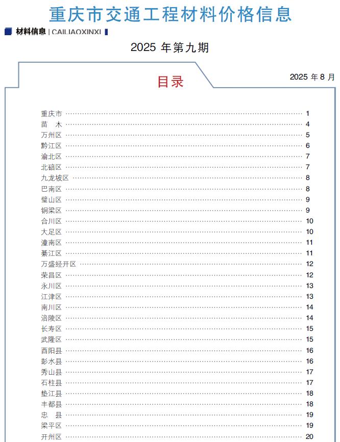 重庆2025年9月交通信息价封面