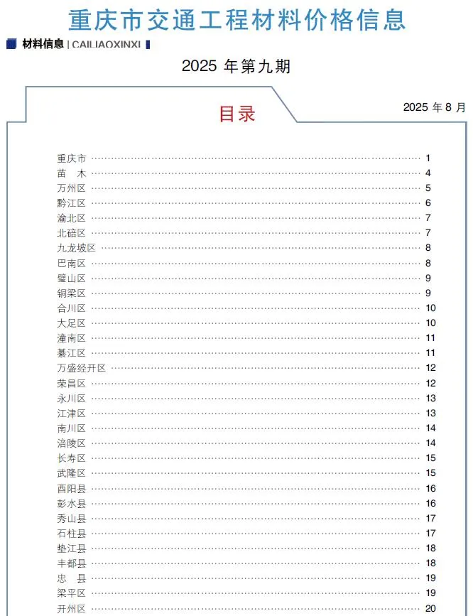 重庆市2025年9月信息价