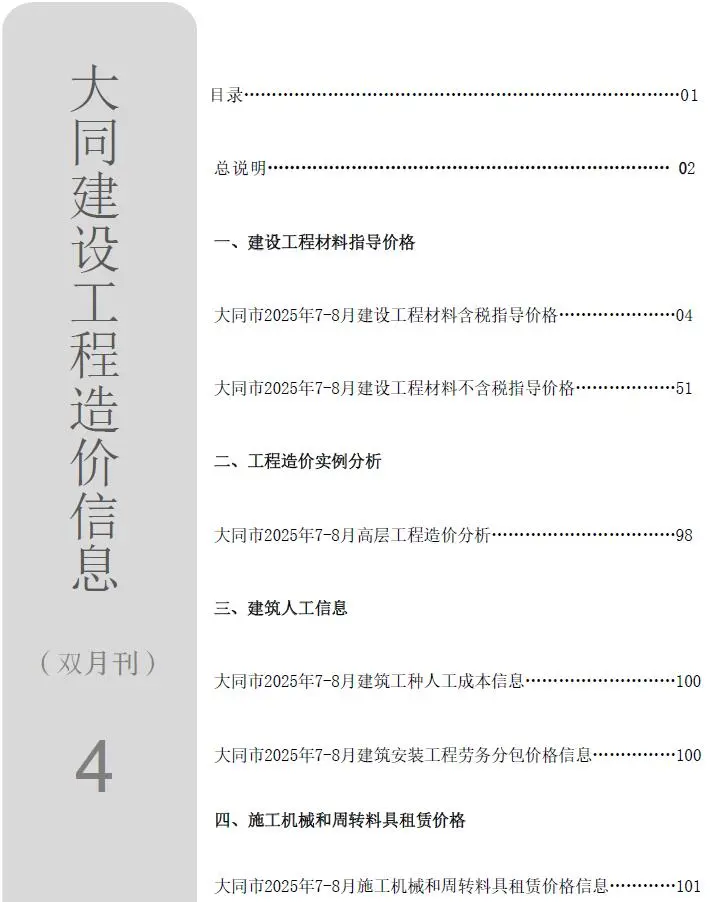 大同市2025年4月信息价