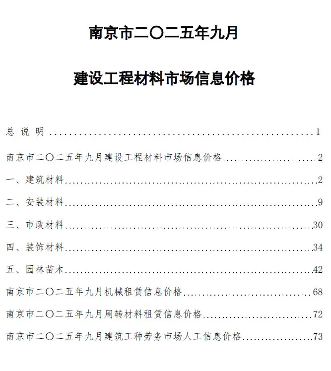 南京市2025年9月信息价