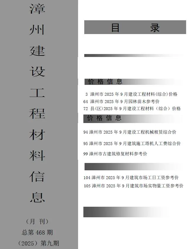 漳州市2025年9月信息价
