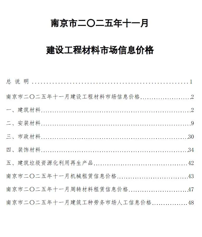 南京2025年11月信息价