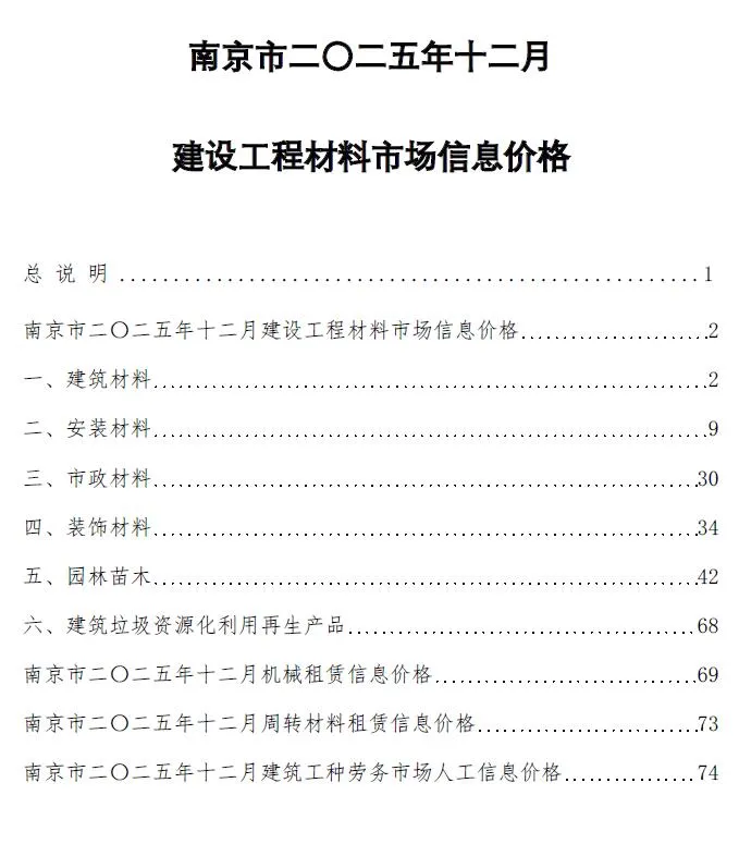 南京2025年12月信息价