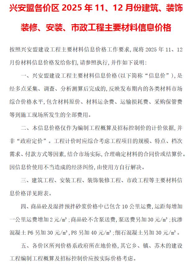 兴安盟2025年11、12月(第6期)信息价封面