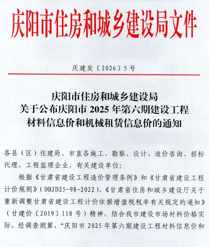 2025年11、12月(第6期)庆阳信息价