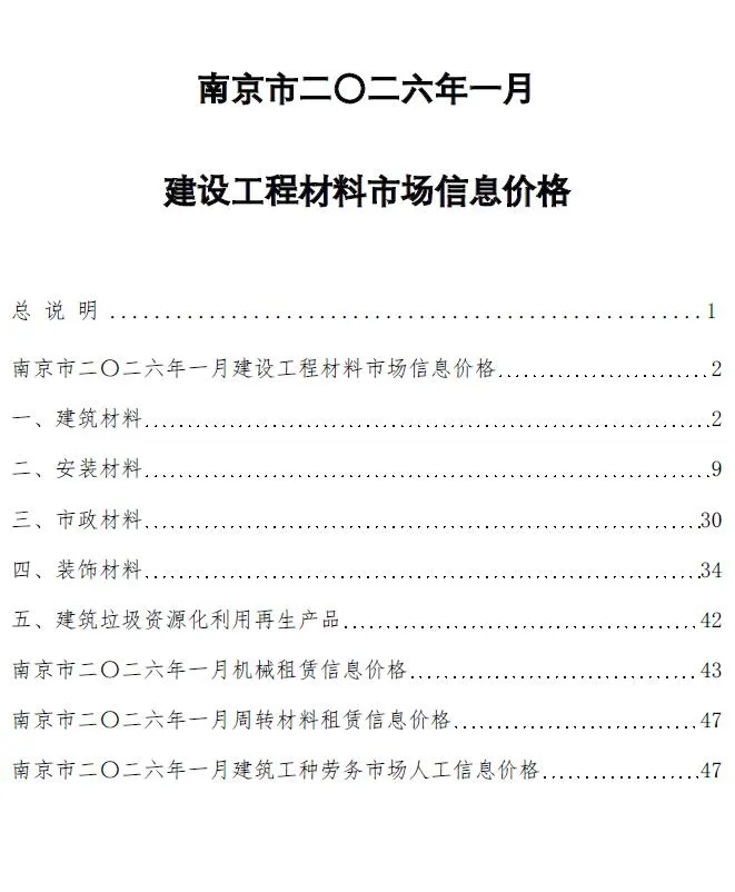 南京2026年1月信息价