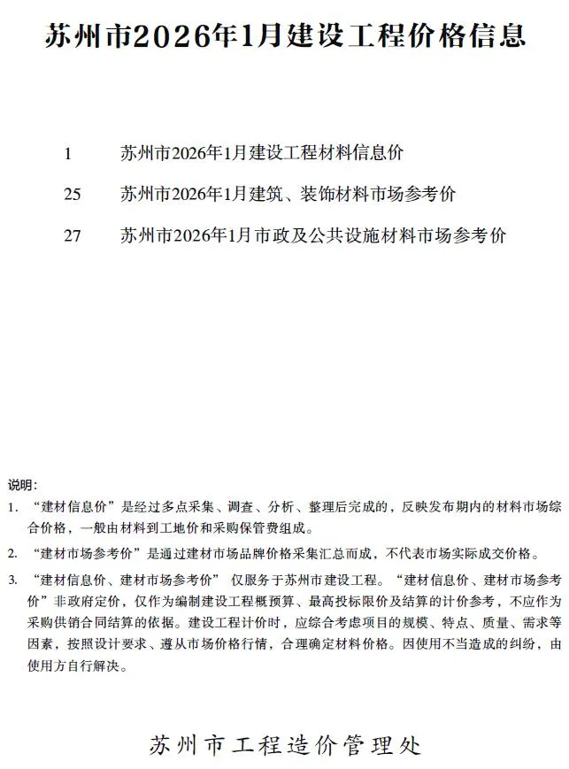 2026年苏州信息价