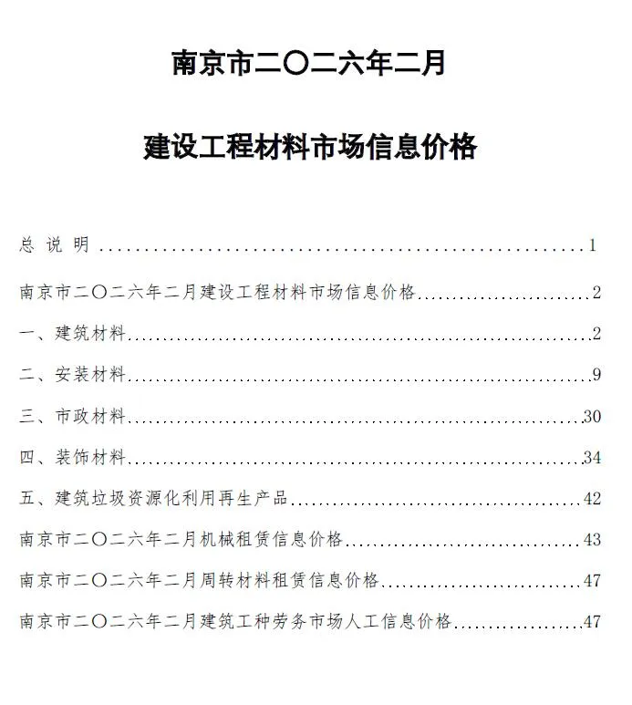 2026年2月南京信息价