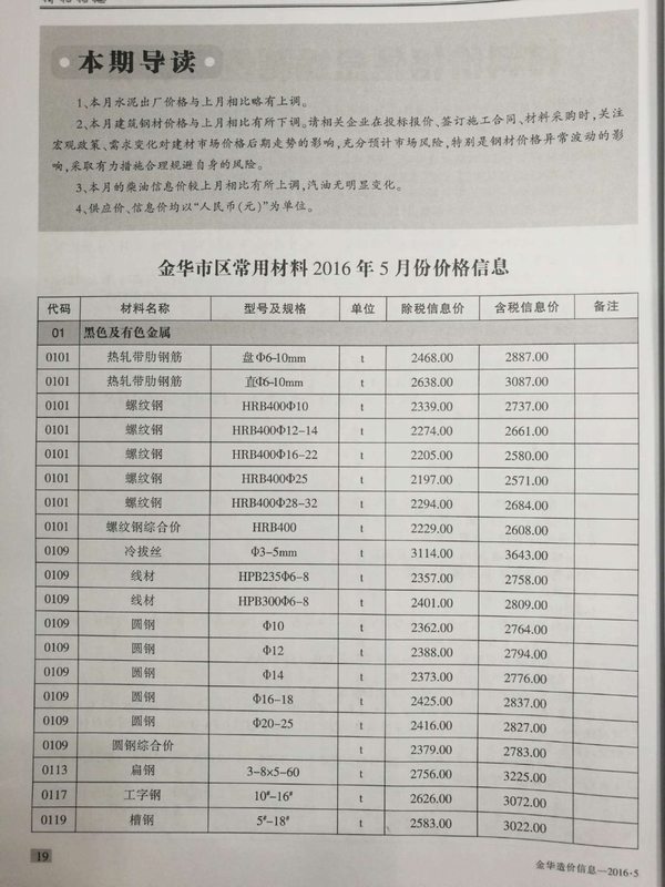 金华市2016年第5期信息价封面