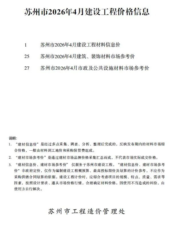 2026年苏州信息价