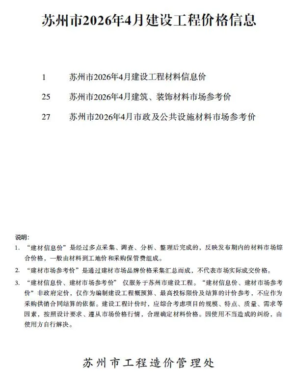 2026年苏州信息价