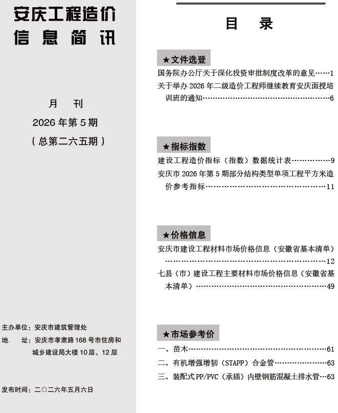 2026年5月安庆信息价