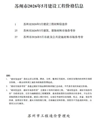 江苏省苏州市2026年5月材料价格信息第一页