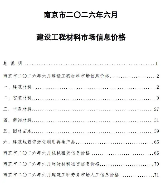 南京2026年6材料信息价封面