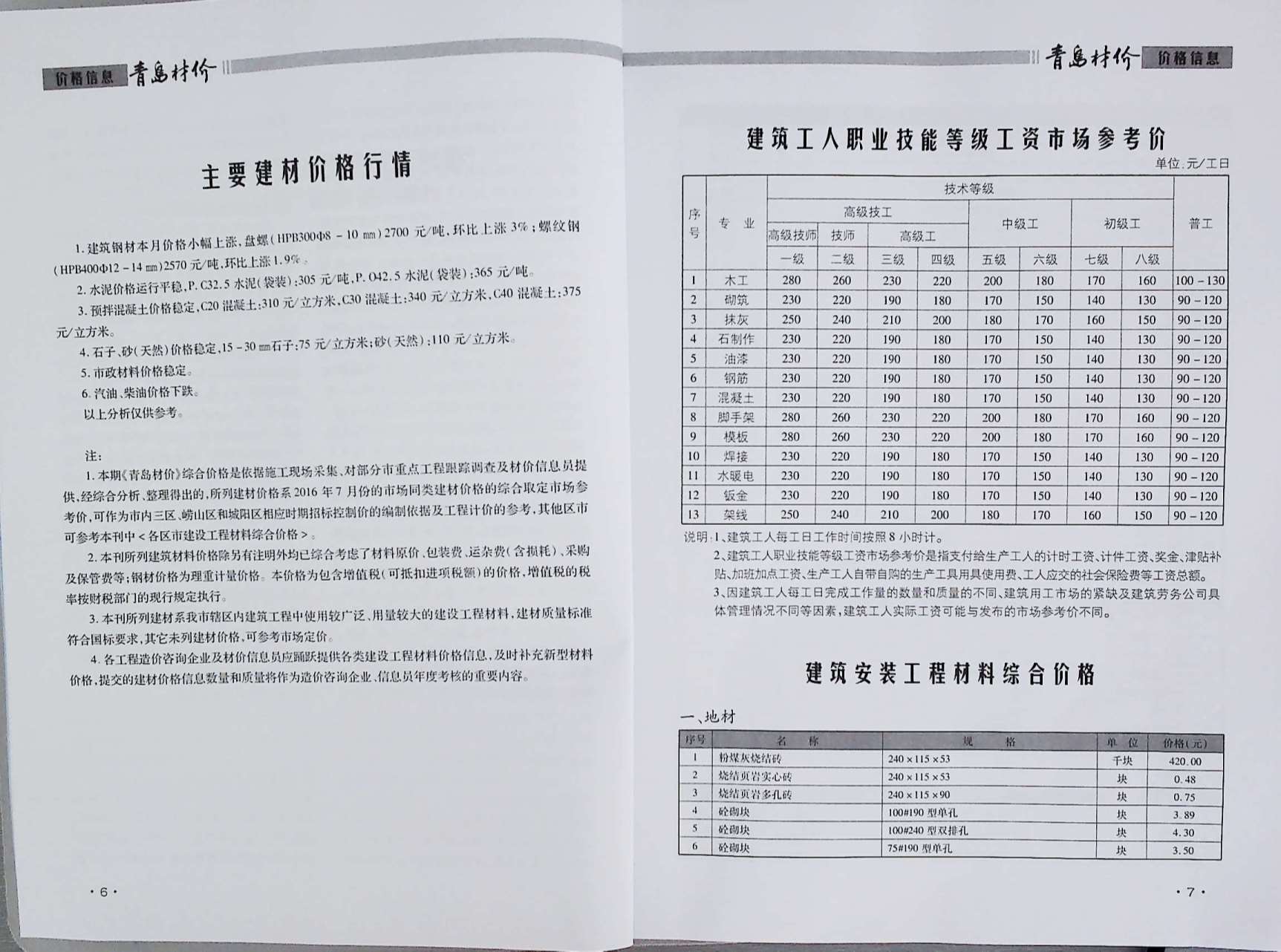 青岛市2016年7月工程信息价_青岛市信息价期刊PDF扫描件电子版