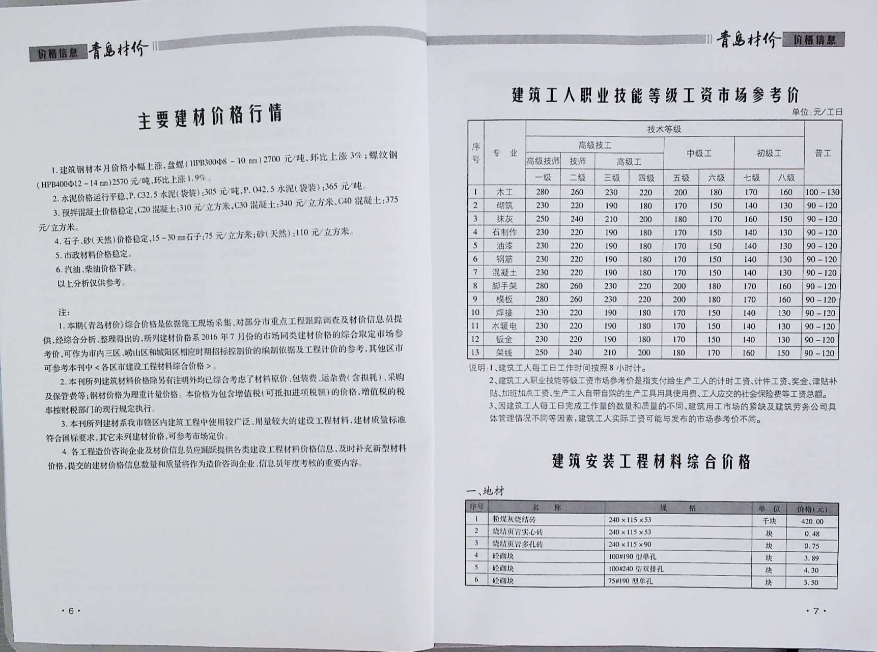 青岛市2016年7月信息价封面