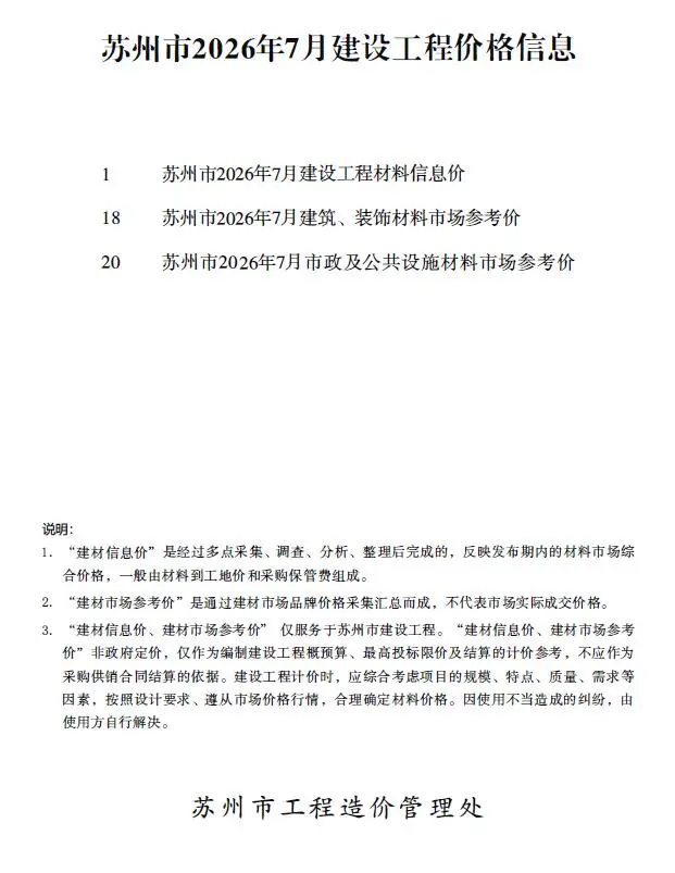 苏州2026年7月工程信息价期刊原版封面