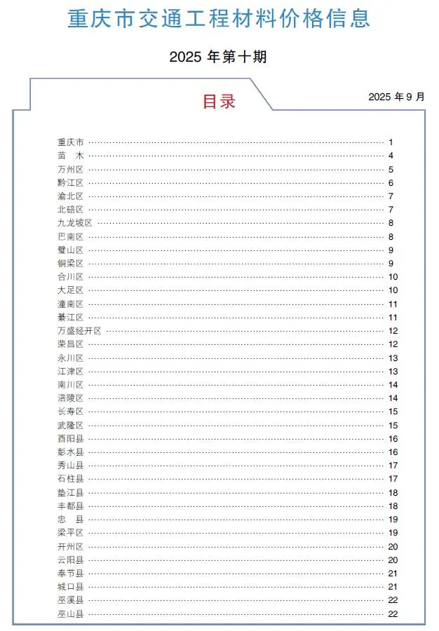 重庆2025年10月交通信息价封面