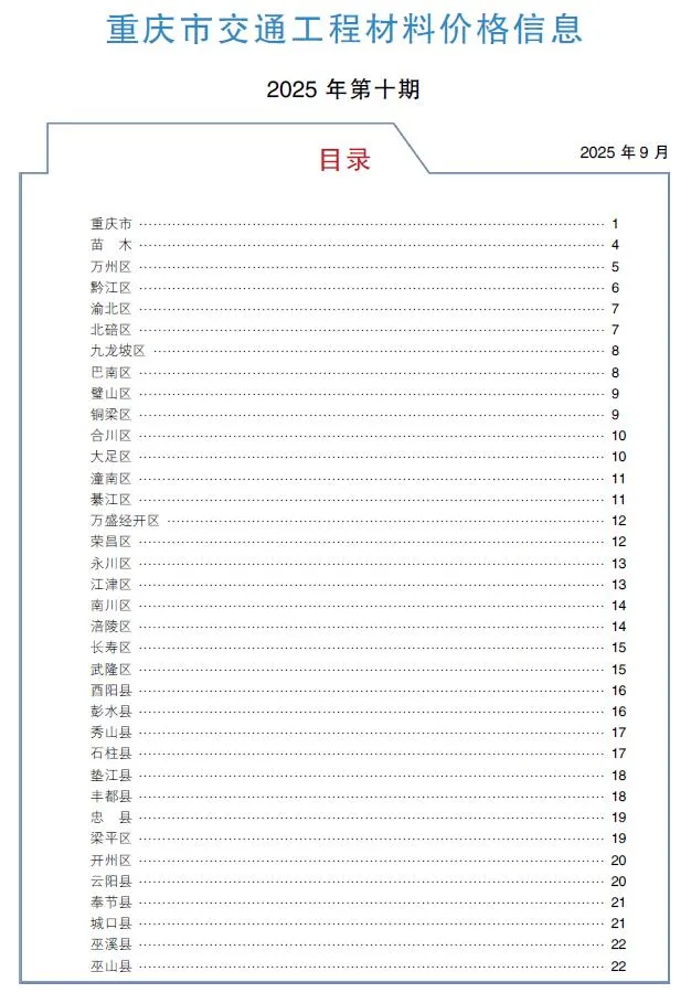 2025年10月重庆信息价