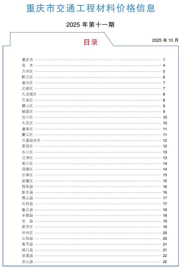 重庆2025年11月交通信息价封面