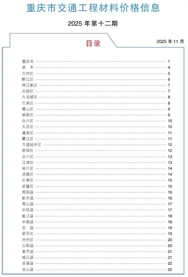重庆2025年12月交通信息价封面