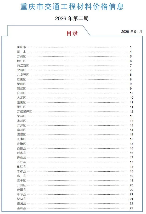 2026年重庆信息价