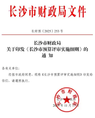 长沙市财政局关于印发《长沙市预算评审实施细则》的通知第一页