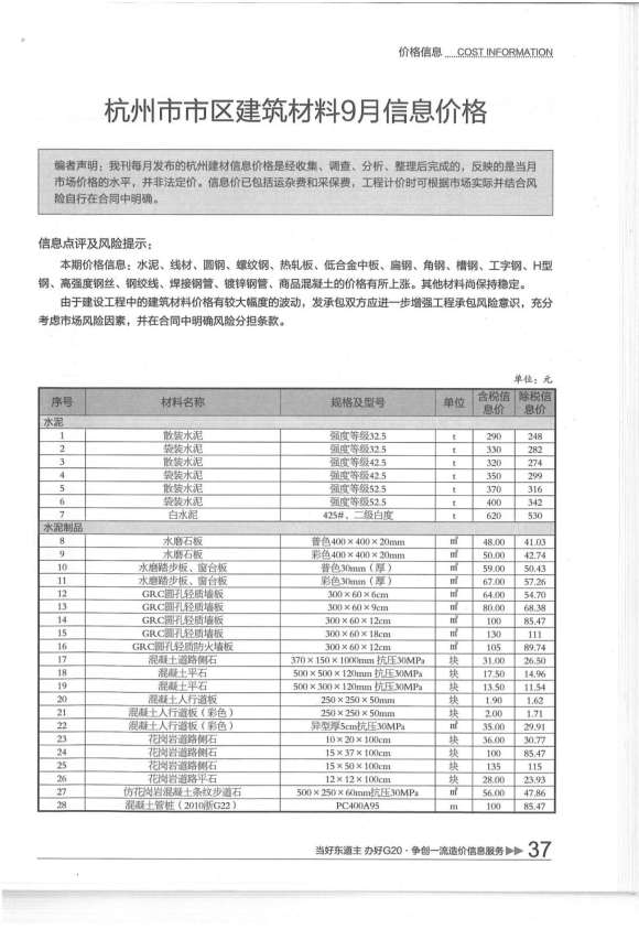 杭州市2016年9月工程投标价_杭州市工程投标价期刊PDF扫描件电子版