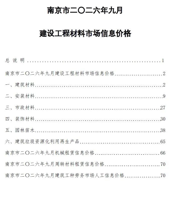 南京市2026年9月信息价封面