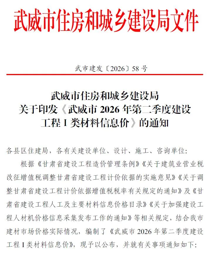 武威2026年2季度信息价封面