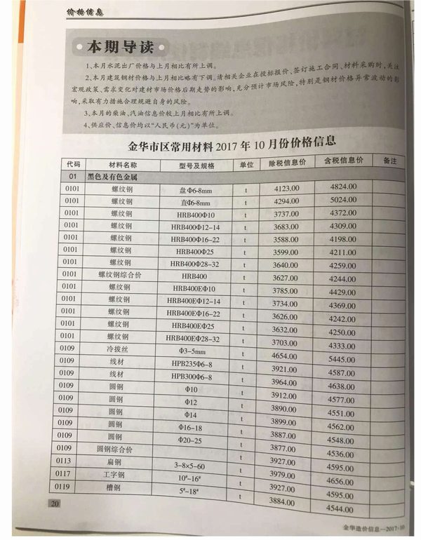 金华市2017年10月信息价封面