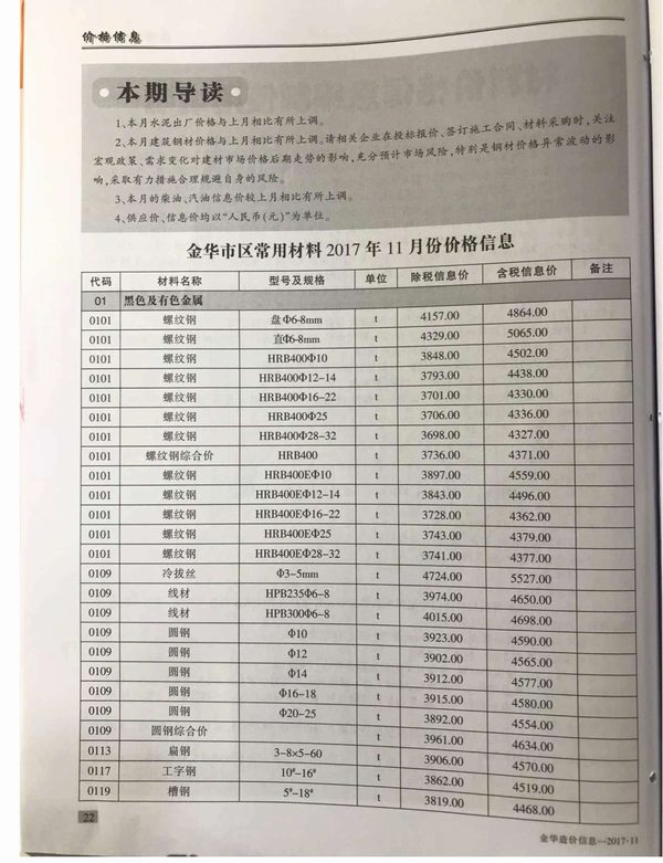 金华市2017年11月信息价封面